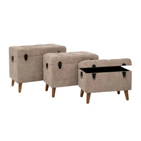 SET 3 ELEPHANT STOOL CHEST ON WOODEN LEGS D70X41X56CM 63X35X45CM 55X30X40CM
