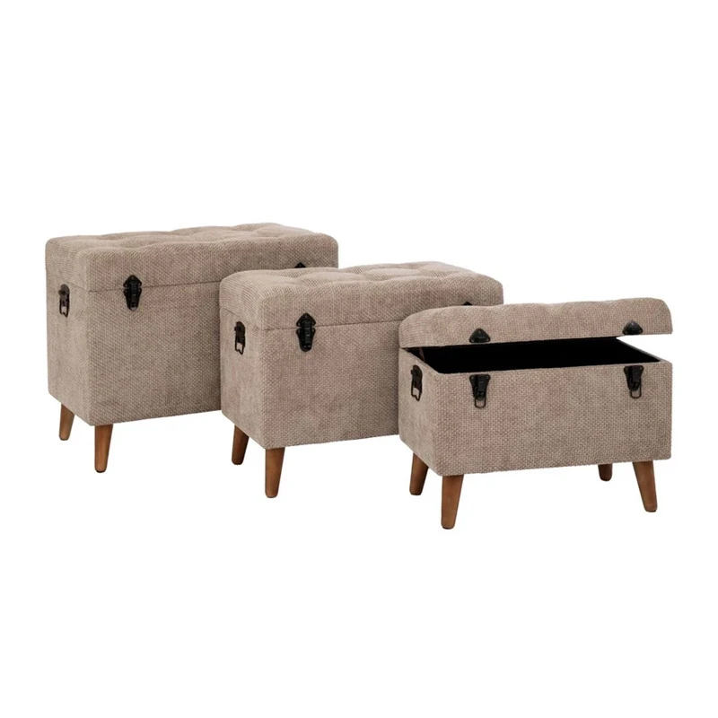 SET 3 ELEPHANT STOOL CHEST ON WOODEN LEGS D70X41X56CM 63X35X45CM 55X30X40CM
