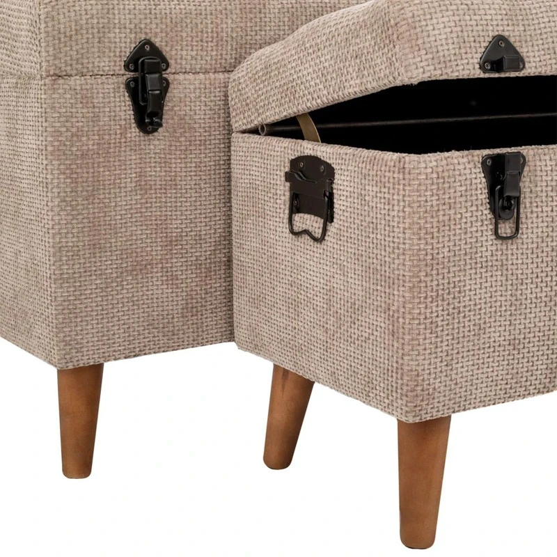 SET 3 ELEPHANT STOOL CHEST ON WOODEN LEGS D70X41X56CM 63X35X45CM 55X30X40CM