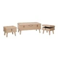 SET 3 CRΘME CAPITONE STOOL CHEST WITH SILVER DETAILS 90X44X40CM 40X32X32CM (X2)