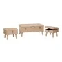 SET 3 CRΘME CAPITONE STOOL CHEST WITH SILVER DETAILS 90X44X40CM 40X32X32CM (X2)