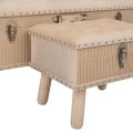 SET 3 CRΘME CAPITONE STOOL CHEST WITH SILVER DETAILS 90X44X40CM 40X32X32CM (X2)