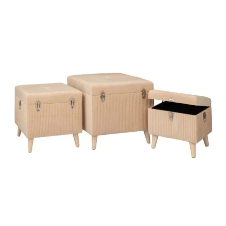 SET 3 CRΘME FOLDING STOOL CHEST WITH SILVER DETAILS 60X60X56CM 50X50X36CM 40X40X29CM