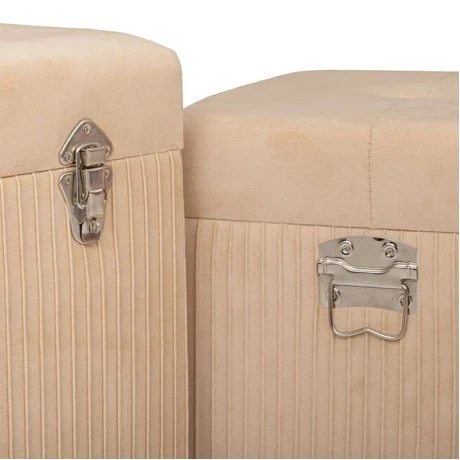 SET 3 CRΘME FOLDING STOOL CHEST WITH SILVER DETAILS 60X60X56CM 50X50X36CM 40X40X29CM