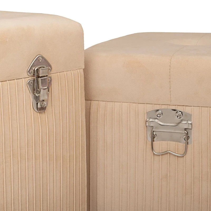 SET 3 CRΘME FOLDING STOOL CHEST WITH SILVER DETAILS 60X60X56CM 50X50X36CM 40X40X29CM