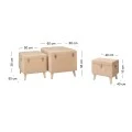 SET 3 CRΘME FOLDING STOOL CHEST WITH SILVER DETAILS 60X60X56CM 50X50X36CM 40X40X29CM