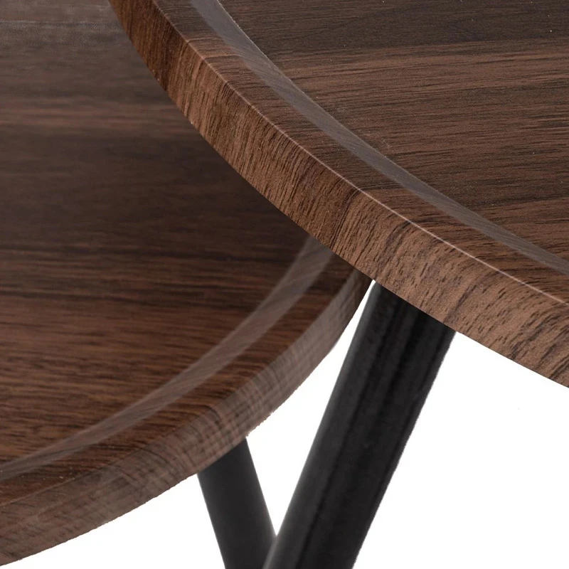 SET 3 BROWN CIRCLE TABLES MDF D50X53 40X43CM D30X33CM