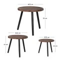 SET 3 BROWN CIRCLE TABLES MDF D50X53 40X43CM D30X33CM