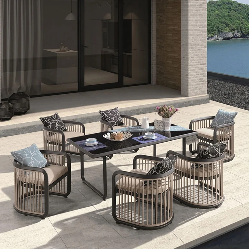 CITY Dining Set (Table 180x90cm+6 Armchairs) Alu Anthracite/Beige