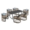 CITY Dining Set (Table 180x90cm+6 Armchairs) Alu Anthracite/Beige
