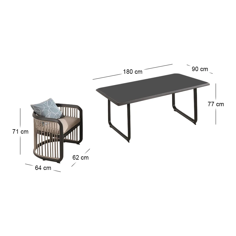 CITY Dining Set (Table 180x90cm+6 Armchairs) Alu Anthracite/Beige