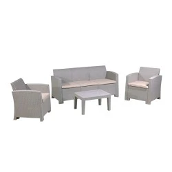 SAVANNA Set K/D (Table+3-Seat Sofa+2 Armchairs) PP-UV Sand Grey/Cushions Beige SAVANNA Set K/D (Table+3-Seat Sofa+2 Armchairs) PP-UV Sand Grey/Cushions Beige