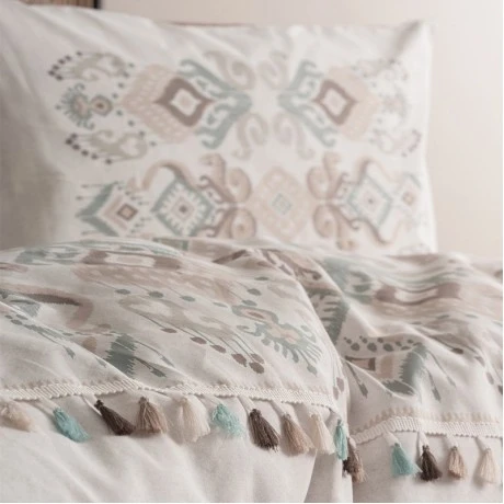Σετ παπλωματοθήκη Asilo Cotton Box 4 τμχ Διπλή (200x220) χρώμα καφέ - λευκό