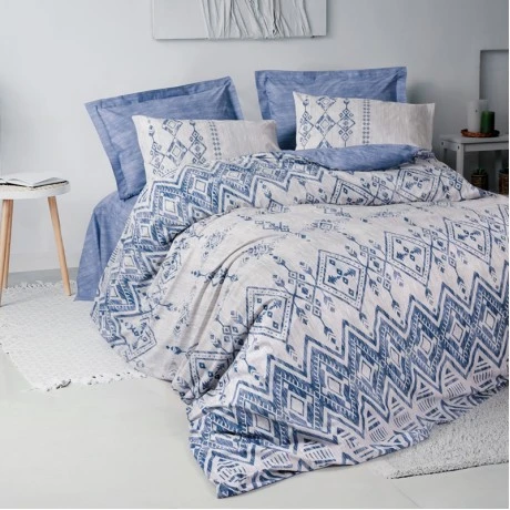 Σετ παπλωματοθήκη Cleo Cotton Box 4 τμχ Διπλή (200x220) χρώμα μπλε