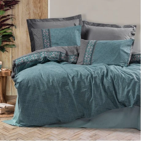 Σετ παπλωματοθήκη Ema Cotton Box 3 τμχ Μονή (160x220) χρώμα πετρόλ