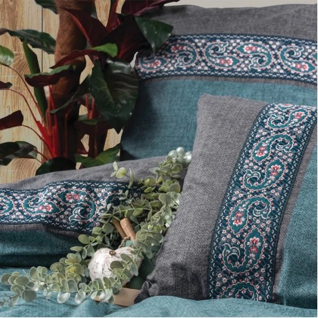 Σετ παπλωματοθήκη Ema Cotton Box 3 τμχ Μονή (160x220) χρώμα πετρόλ