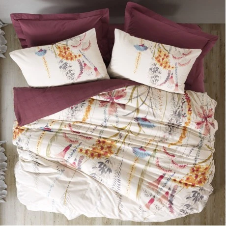 Σετ παπλωματοθήκη Flos Cotton Box 3 τμχ Μονή (160x220) χρώμα μπορντώ