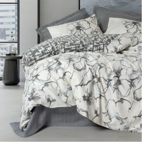 Σετ παπλωματοθήκη Hilaris Cotton Box 4 τμχ Διπλή (200x220) χρώμα ανθρακί