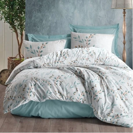 Σετ παπλωματοθήκη Lendell Cotton Box 4 τμχ Διπλή (200x220) χρώμα μέντα - λευκό