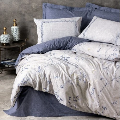 Σετ παπλωματοθήκη Nitsa Cotton Box 3 τμχ Μονή (160x220) χρώμα σκούρο μπλε - γκρι