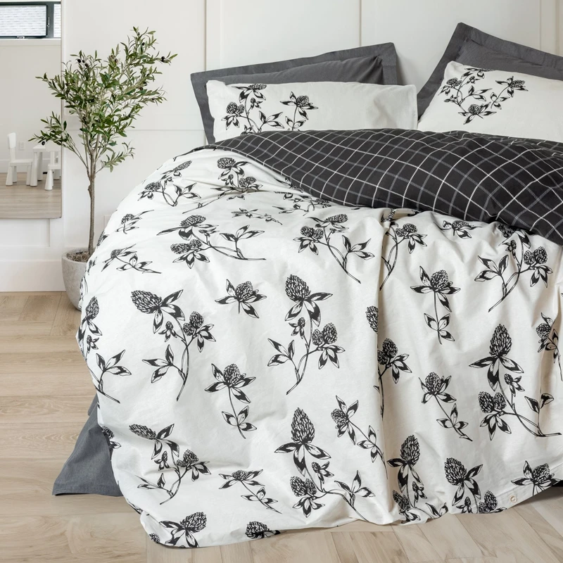 Σετ παπλωματοθήκη Ohia Cotton Box 4 τμχ Διπλή (200x220) χρώμα ανθρακί