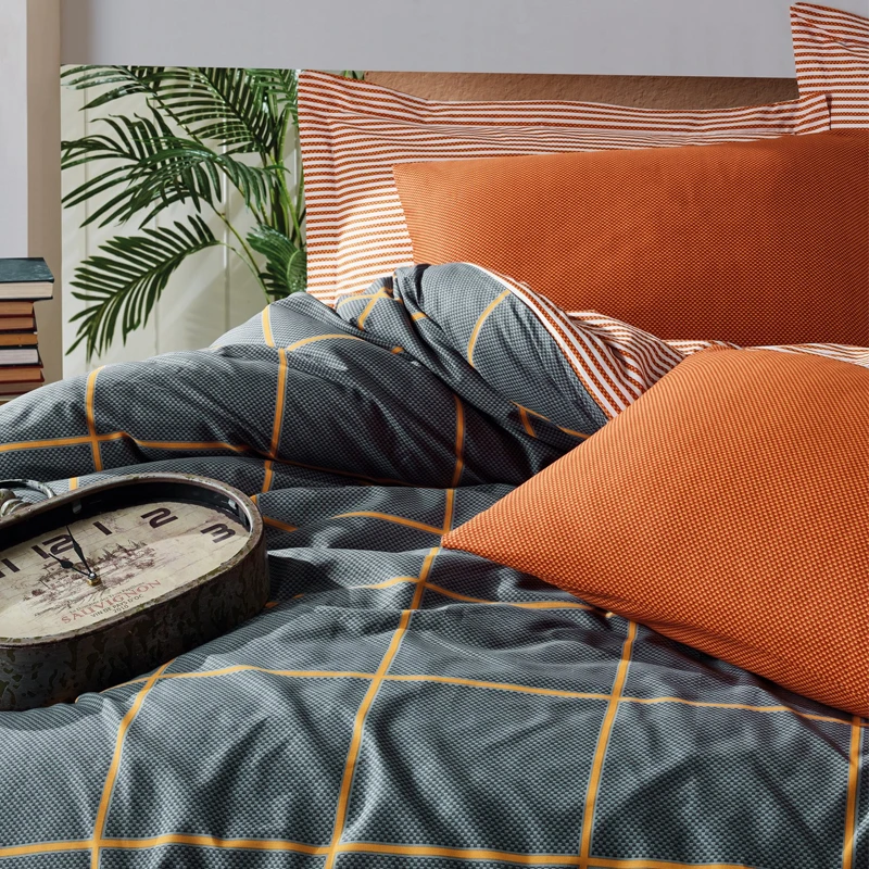 Σετ παπλωματοθήκη Stark Cotton Box 3 τμχ Μονή (160x220) χρώμα cinnamon - μπλε