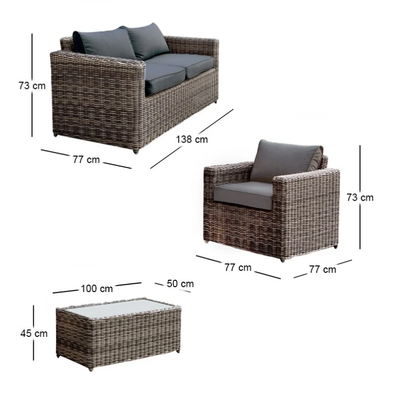 ARIZONA Set-2s Grey/Brown Wicker (Cushions Anthracite)