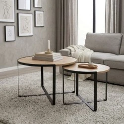 Davis Megapap metallic - melamine coffee tables in oak color 70x69x46cm. Davis Megapap metallic - melamine coffee tables in oak color 70x69x46cm.