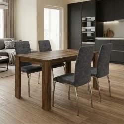 Dining room set 5pcs Darlen - Alma Megapap walnut color - grey 125x72x74cm. Dining room set 5pcs Darlen - Alma Megapap walnut color - grey 125x72x74cm.