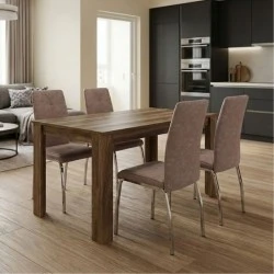Dining room set 5pcs Darlen - Alma Megapap walnut color - beige 125x72x74cm. Dining room set 5pcs Darlen - Alma Megapap walnut color - beige 125x72x74cm.