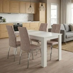 Dining room set 5pcs Darlen - Alma Megapap white color - beige 125x72x74cm. Dining room set 5pcs Darlen - Alma Megapap white color - beige 125x72x74cm.