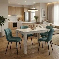 Dining room set 5pcs Darlen - Chiara Megapap white marble color - green 125x72x74cm. Dining room set 5pcs Darlen - Chiara Megapap white marble color - green 125x72x74cm.