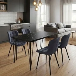 Dining room set 5pcs Roger - Chiara Megapap Mdf - fabric black marble color - anthracite 120x70x75cm. Dining room set 5pcs Roger - Chiara Megapap Mdf - fabric black marble color - anthracite 120x70x75cm.