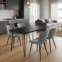 Dining room set 5pcs Roger - Chiara Megapap Mdf - fabric black marble color - grey 120x70x75cm. Dining room set 5pcs Roger - Chiara Megapap Mdf - fabric black marble color - grey 120x70x75cm.