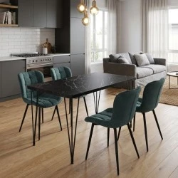Dining room set 5pcs Roger - Chiara Megapap Mdf - fabric black marble color - green 120x70x75cm. Dining room set 5pcs Roger - Chiara Megapap Mdf - fabric black marble color - green 120x70x75cm.