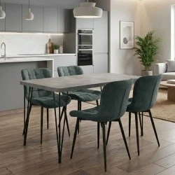 Dining room set 5pcs Roger - Chiara Megapap Mdf - fabric concrete grey color - green 120x70x75cm. Dining room set 5pcs Roger - Chiara Megapap Mdf - fabric concrete grey color - green 120x70x75cm.