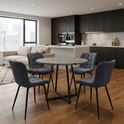 Dining room set 5pcs Rubes - Chiara Megapap concrete grey color - anthracite Ø100x78cm. Dining room set 5pcs Rubes - Chiara Megapap concrete grey color - anthracite Ø100x78cm.