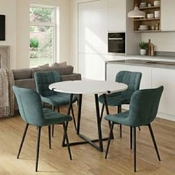 Dining room set 5pcs Rubes - Chiara Megapap white color - green Ø100x78cm. Dining room set 5pcs Rubes - Chiara Megapap white color - green Ø100x78cm.