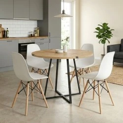Dining room set 5pcs Rubes - Nova Megapap oak color - white Ø100x78cm.