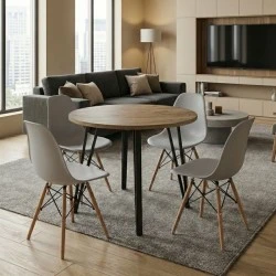 Dining room set 5pcs Xana - Nova Megapap sepet oak color - grey Ø90x77.5cm.