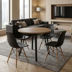 Dining room set 5pcs Xana - Nova Megapap sepet oak color - black Ø90x77.5cm.
