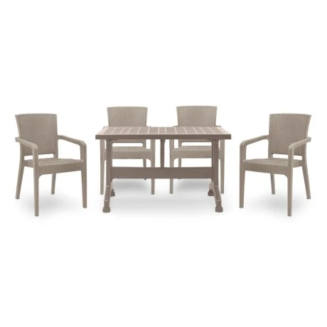 Garden dining set Callan Megapap 5pcs polypropylene table 120x70 - armchair recycled in cappuccino color