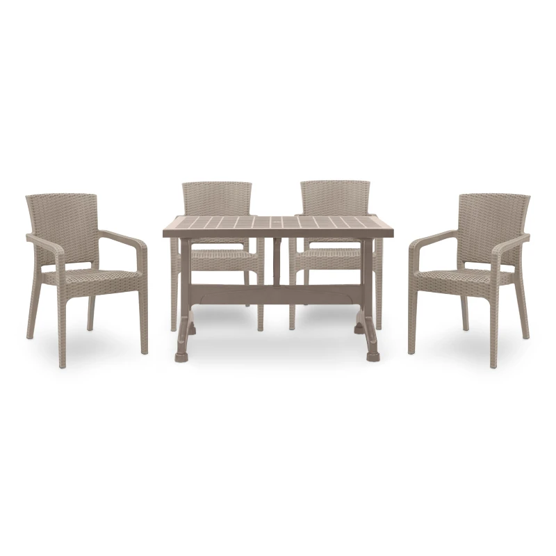 Garden dining set Callan Megapap 5pcs polypropylene table 120x70 - armchair recycled in cappuccino color