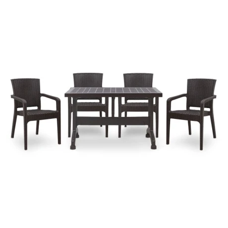 Garden dining set Callan Megapap 5pcs polypropylene table 120x70 - armchair recycled in brown color