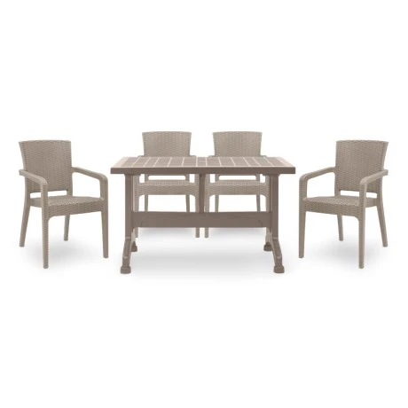 Garden dining set Callan Megapap 5pcs polypropylene table 140x80 - armchair recycled in cappuccino color