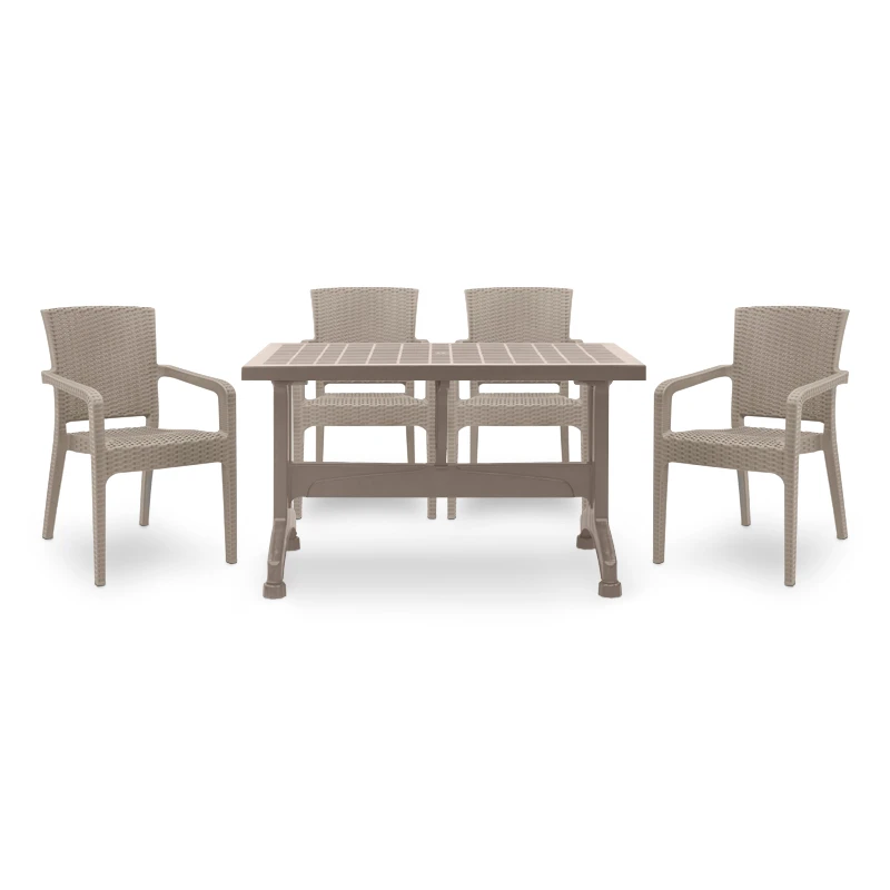 Garden dining set Callan Megapap 5pcs polypropylene table 140x70 - armchair recycled in cappuccino color