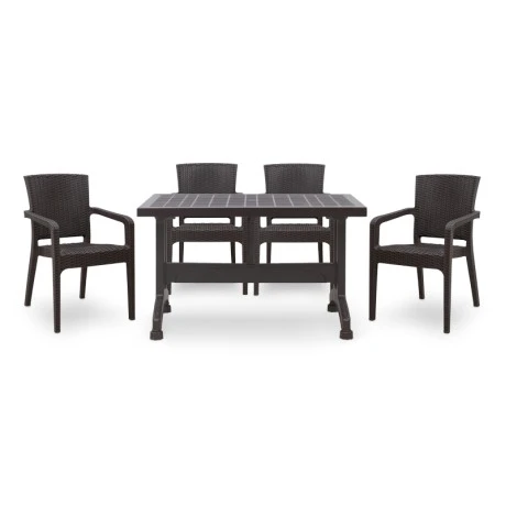 Garden dining set Callan Megapap 5pcs polypropylene table 140x80 - armchair recycled in brown color