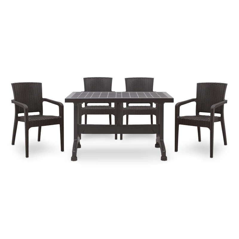 Garden dining set Callan Megapap 5pcs polypropylene table 140x70 - armchair recycled in brown color