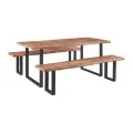 LIZARD 3D PAPER Set (Table 180x90cm+2 Benches) Steel Black/Dark Acacia