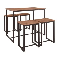HENRY Set (Bar Table 100x60cm+4 Bar Stools) Metal D.Brown/Walnut HENRY Set (Bar Table 100x60cm+4 Bar Stools) Metal D.Brown/Walnut